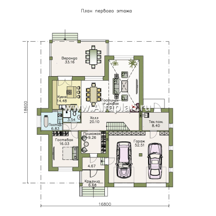 Проекты домов Альфаплан - «Привилегия» - элегантный коттедж из кирпиечй (или блоков) с большим гаражом и террасой - превью плана проекта №1