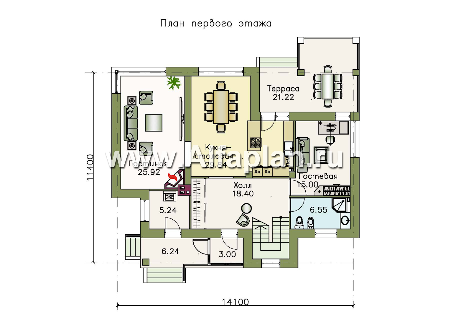 Проекты домов Альфаплан - «Фортуна» - современный коттедж с высокой гостиной - план проекта №1