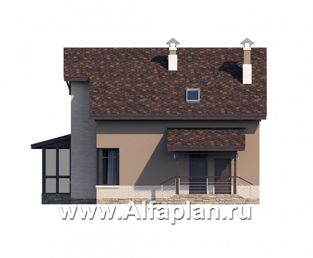 Проекты домов Альфаплан - «Регата» — комфортный загородный дом с двускатной крышей - изображение фасада №2