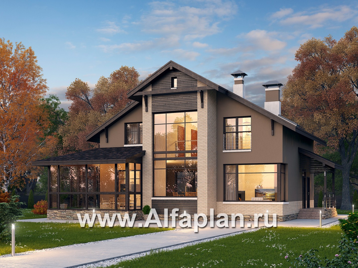 Проекты домов Альфаплан - «Регата» — комфортный загородный дом с двускатной крышей - основное изображение