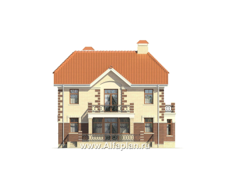 Проекты домов Альфаплан - Кирпичный коттедж в классических традициях - превью фасада №4