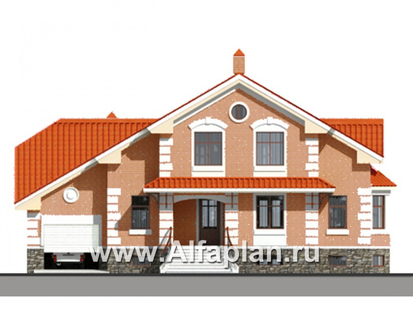 Проекты домов Альфаплан - Коттедж с большим гаражом и террасой - изображение фасада №3