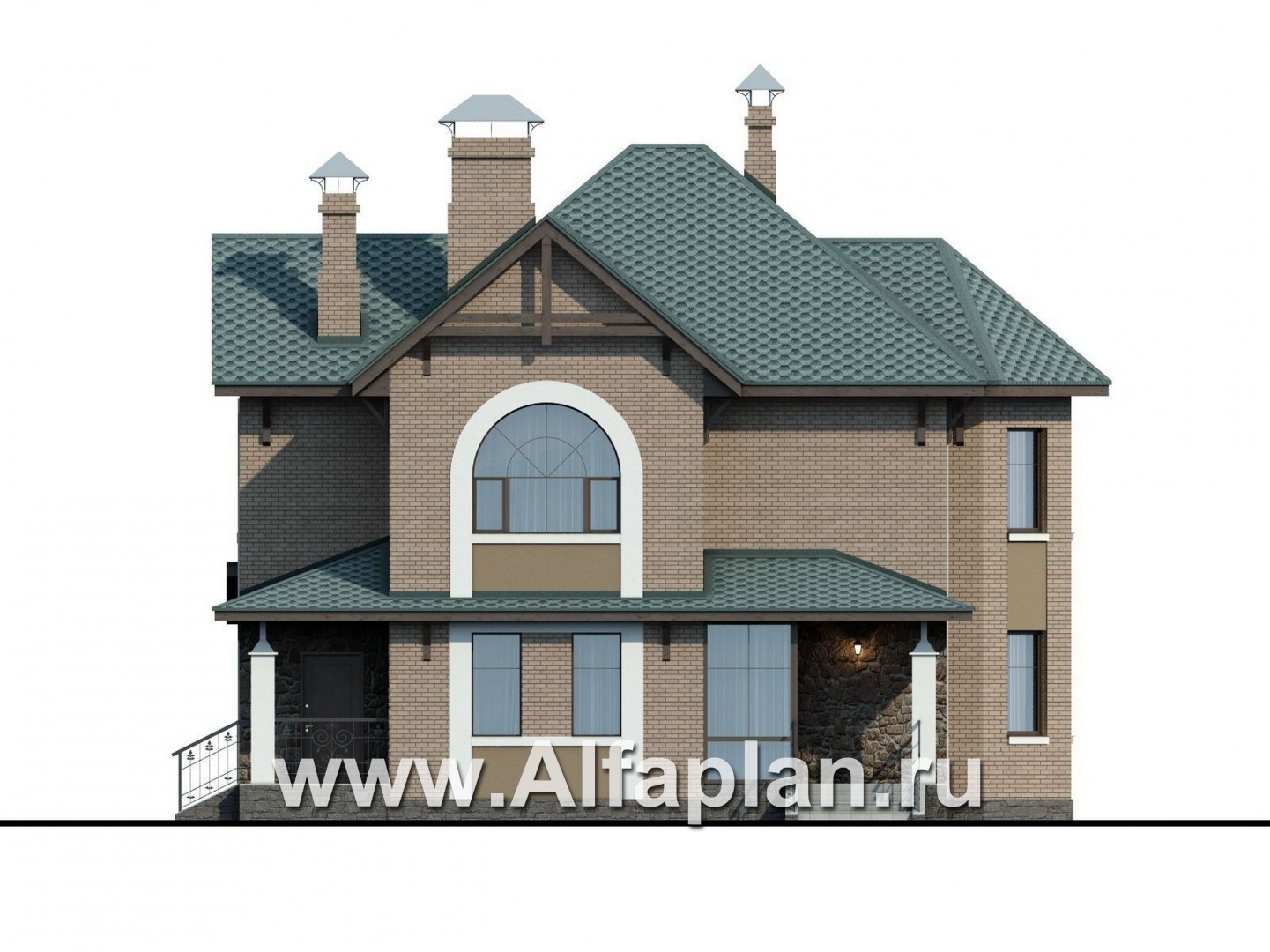 Проекты домов Альфаплан - «Магнит» - коттедж с террасами и постирочной - изображение фасада №1