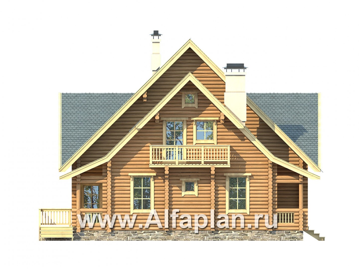 Проекты домов Альфаплан - Традиционный деревянный загородный дом - изображение фасада №1