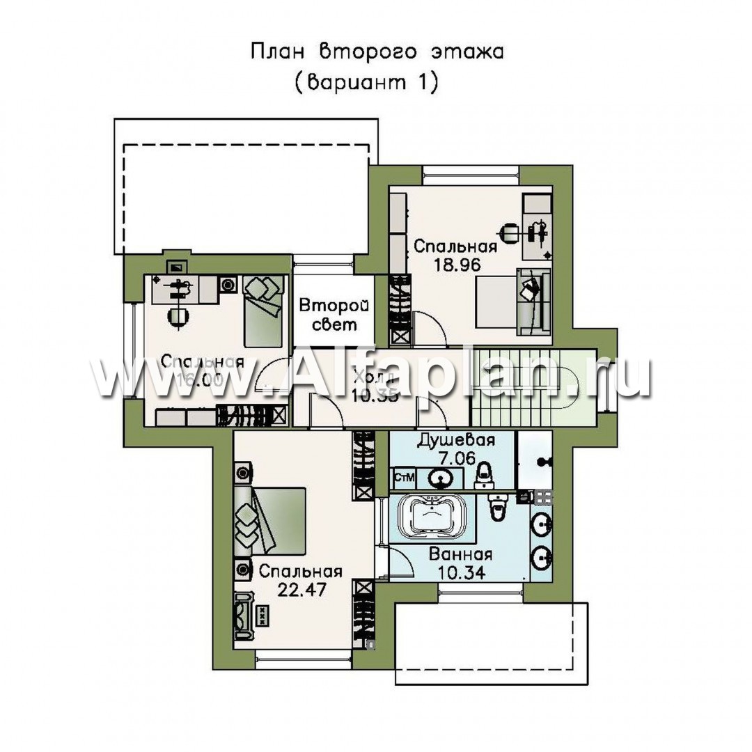 Проекты домов Альфаплан - «Северная корона» - двуxэтажный коттедж с элементами стиля модерн - изображение плана проекта №2