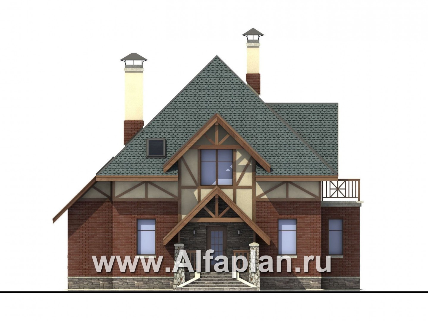 Проекты домов Альфаплан - «Уют» - проект небольшого коттеджа с зимним садом - изображение фасада №1