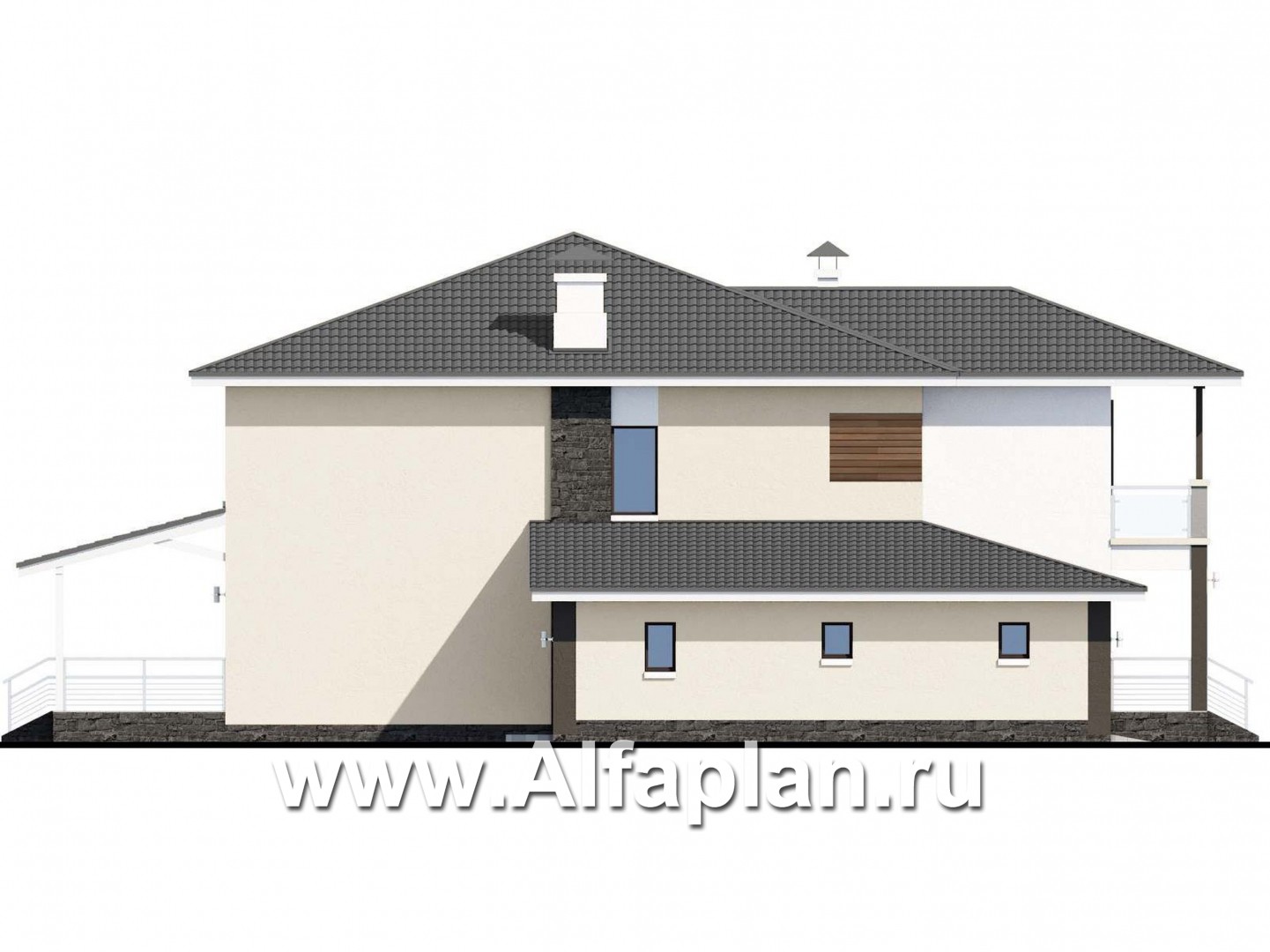 Проекты домов Альфаплан - "Акварель" - двухэтажный коттедж с гаражом и террасой - изображение фасада №3