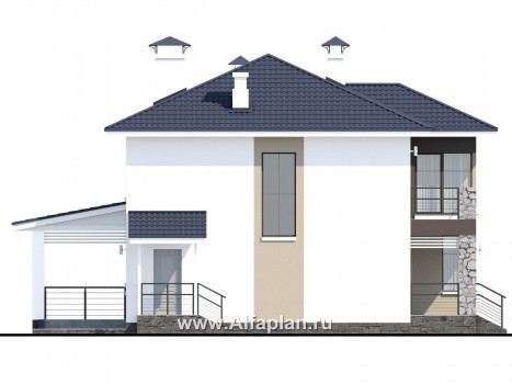 Проекты домов Альфаплан - «Лотос» - проект современного двухэтажного дома - превью фасада №3