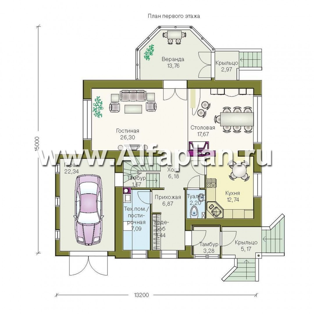 Проекты домов Альфаплан - Загородный дом с компактным планом - изображение плана проекта №1