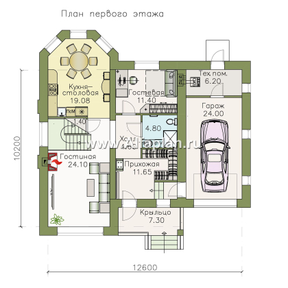Проекты домов Альфаплан - «Стелла»- стильный дом с гаражом для маленького участка - превью плана проекта №1