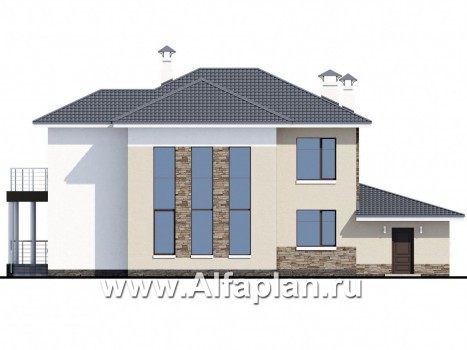 Проекты домов Альфаплан - «Меркурий» - стильный коттедж с большой террасой и балконом - превью фасада №4