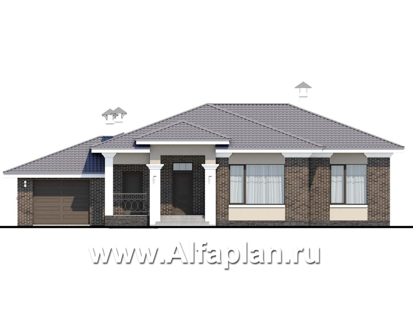 Проекты домов Альфаплан - «Жасмин» - одноэтажный дом с гаражом в классическом стиле - изображение фасада №1