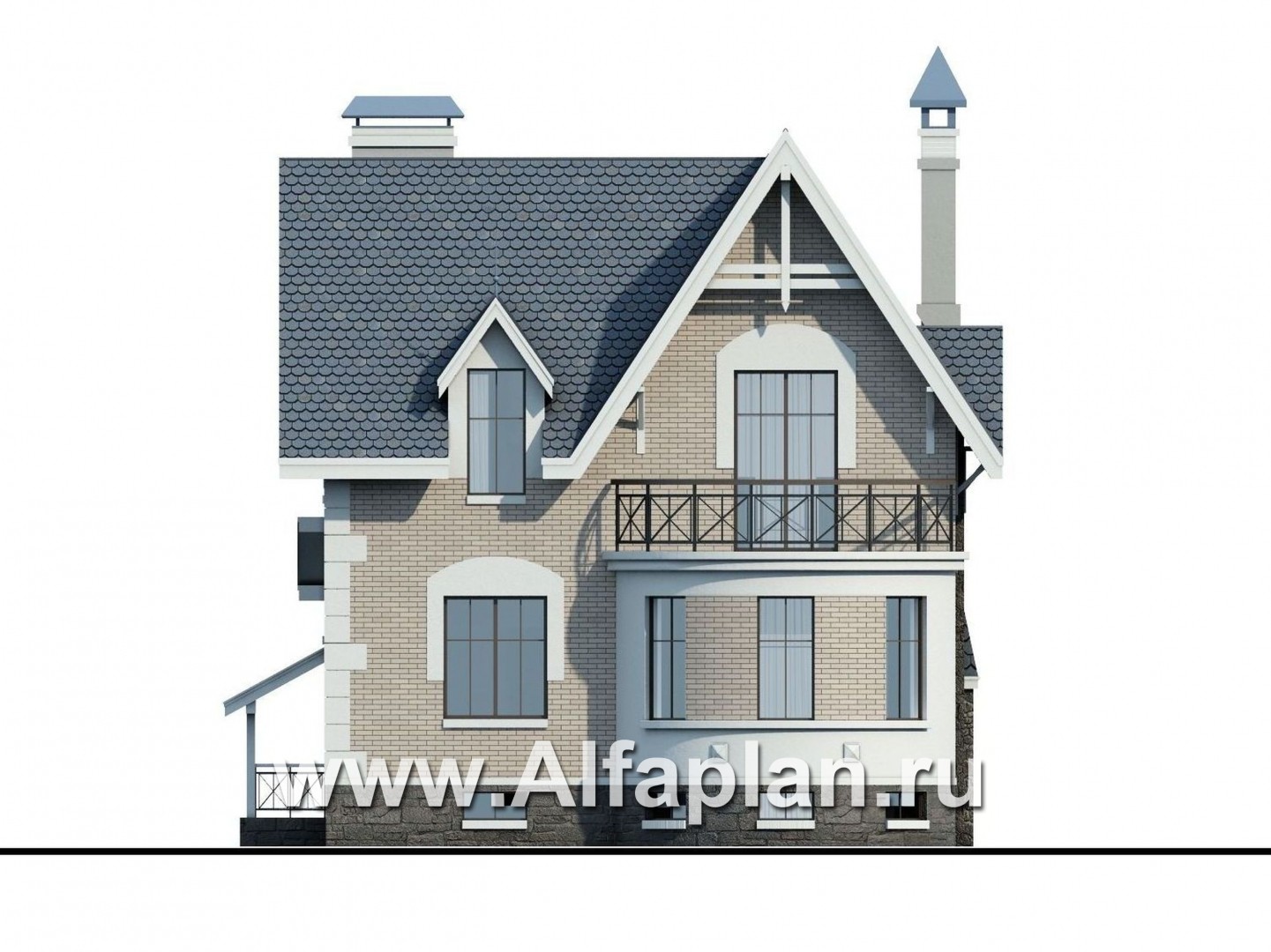 Проекты домов Альфаплан - «Стелла Плюс» — компактный дом с цокольным этажом - изображение фасада №4