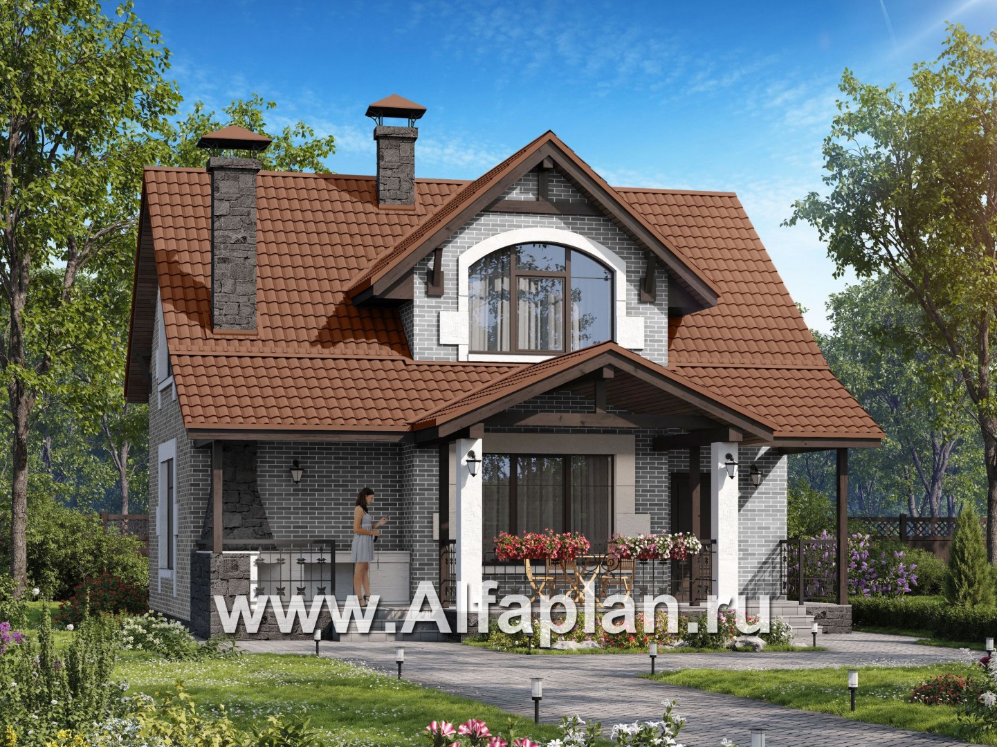 Проекты домов Альфаплан - "Отдых" - проект дома для дачи с мансардой и большой террасой - дополнительное изображение №2