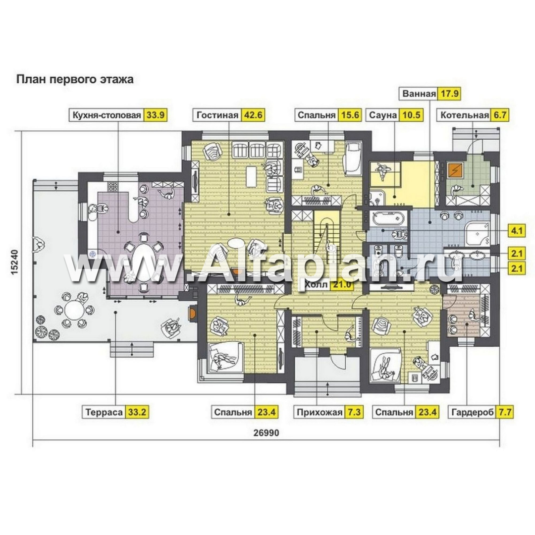 Проекты домов Альфаплан - Удобный современный мансардный коттедж - изображение плана проекта №1