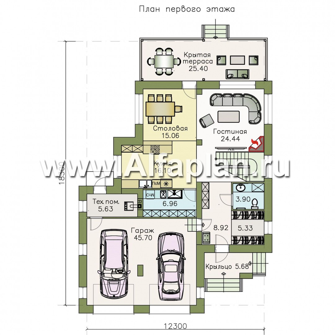 Проекты домов Альфаплан - «Ирида» - стильный современный дом с гаражом на два автомобиля - изображение плана проекта №1