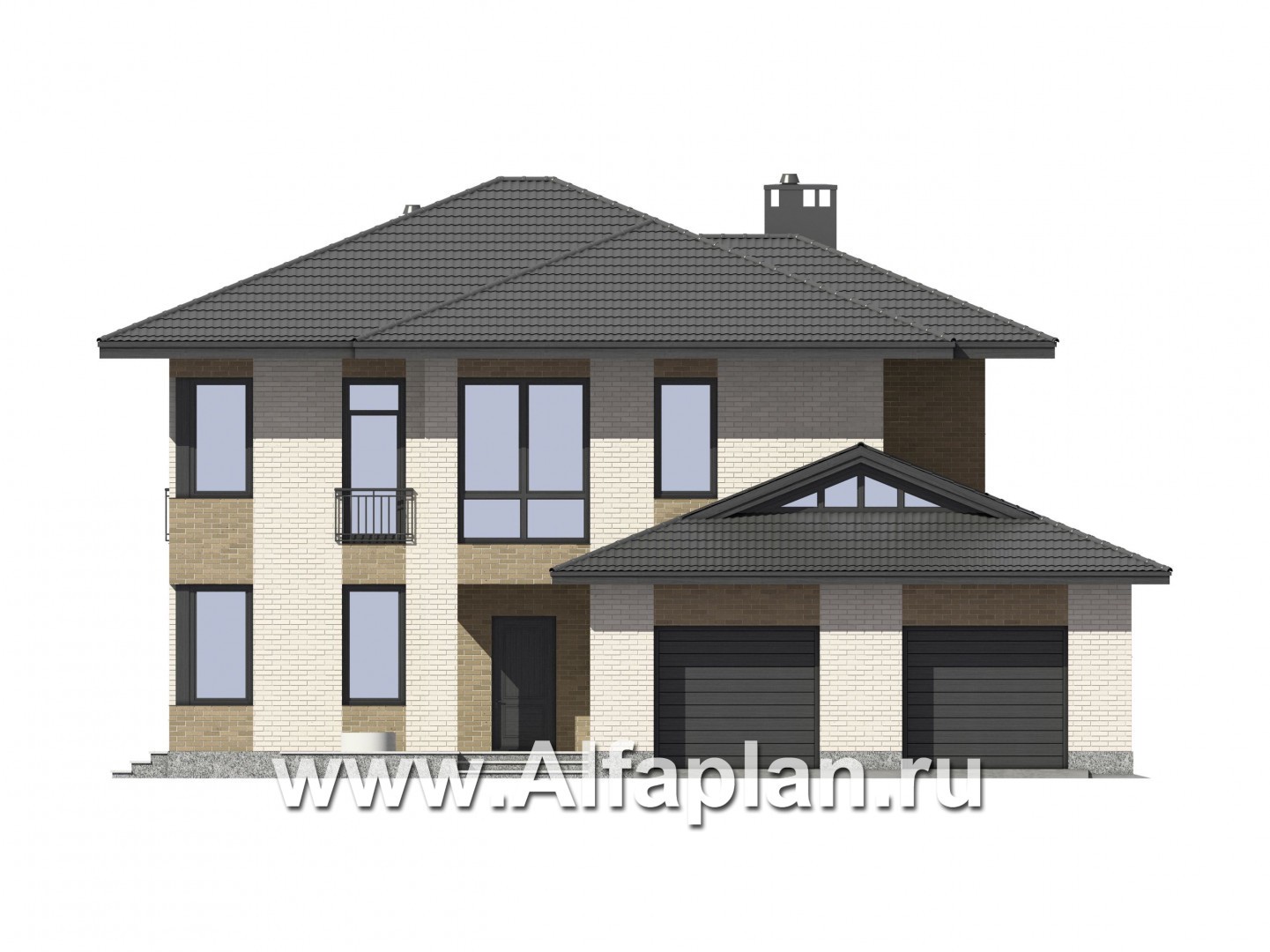 Проекты домов Альфаплан - Двухэтажный дом с угловым остеклением - изображение фасада №1