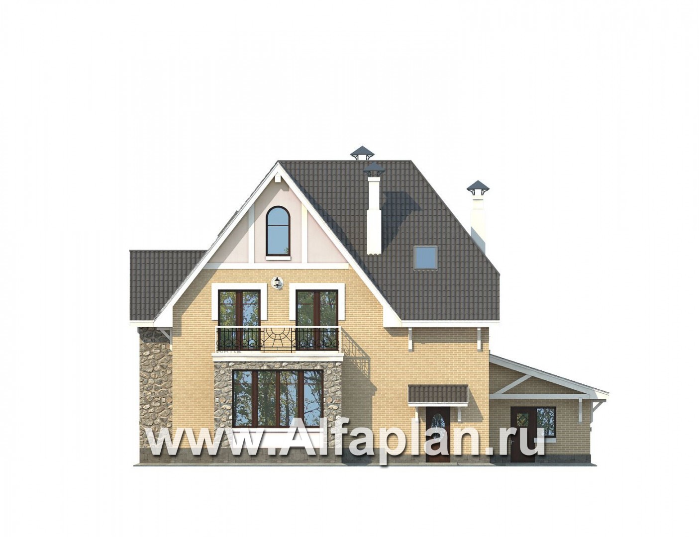 Проекты домов Альфаплан - «Белый ветер» - загородный коттедж с жилой мансардой - изображение фасада №4