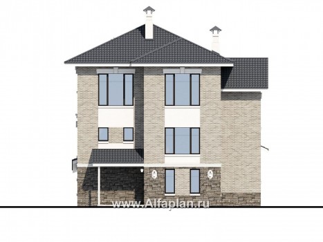 «Нева» - проект эксклюзивного трехэтажного домаиз кирпича, с террасой и с эркером и балконом, с квартирой для персонала - превью фасада дома