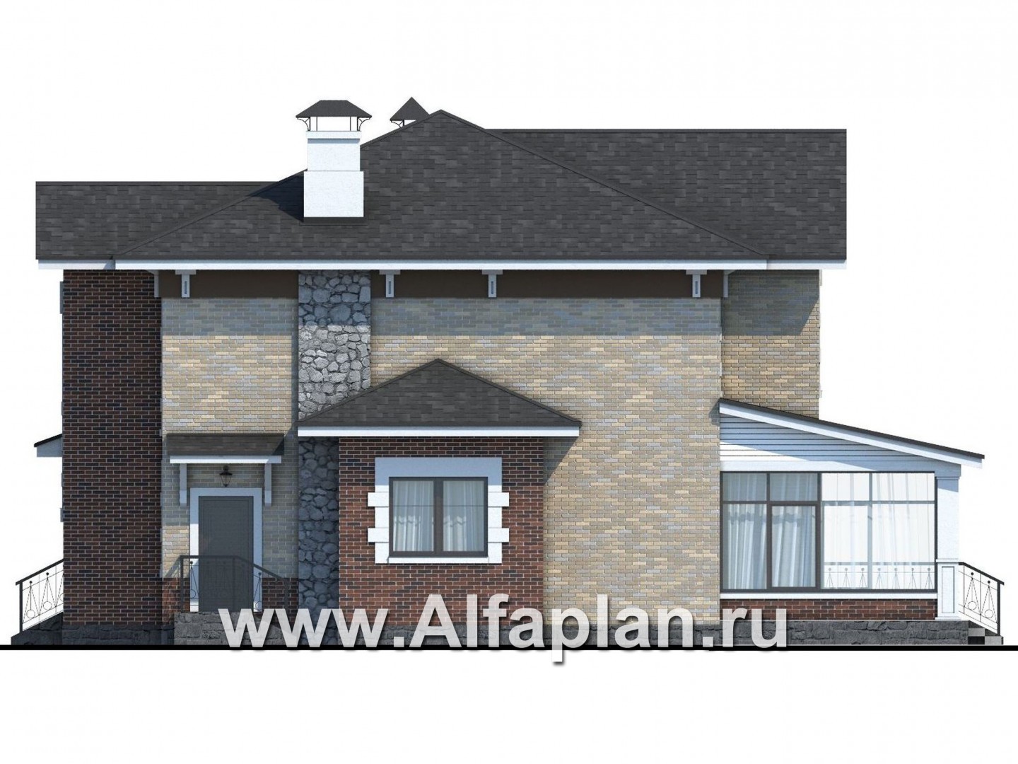 Проекты домов Альфаплан - «Равновесие» - изящный коттедж с террасами - изображение фасада №2