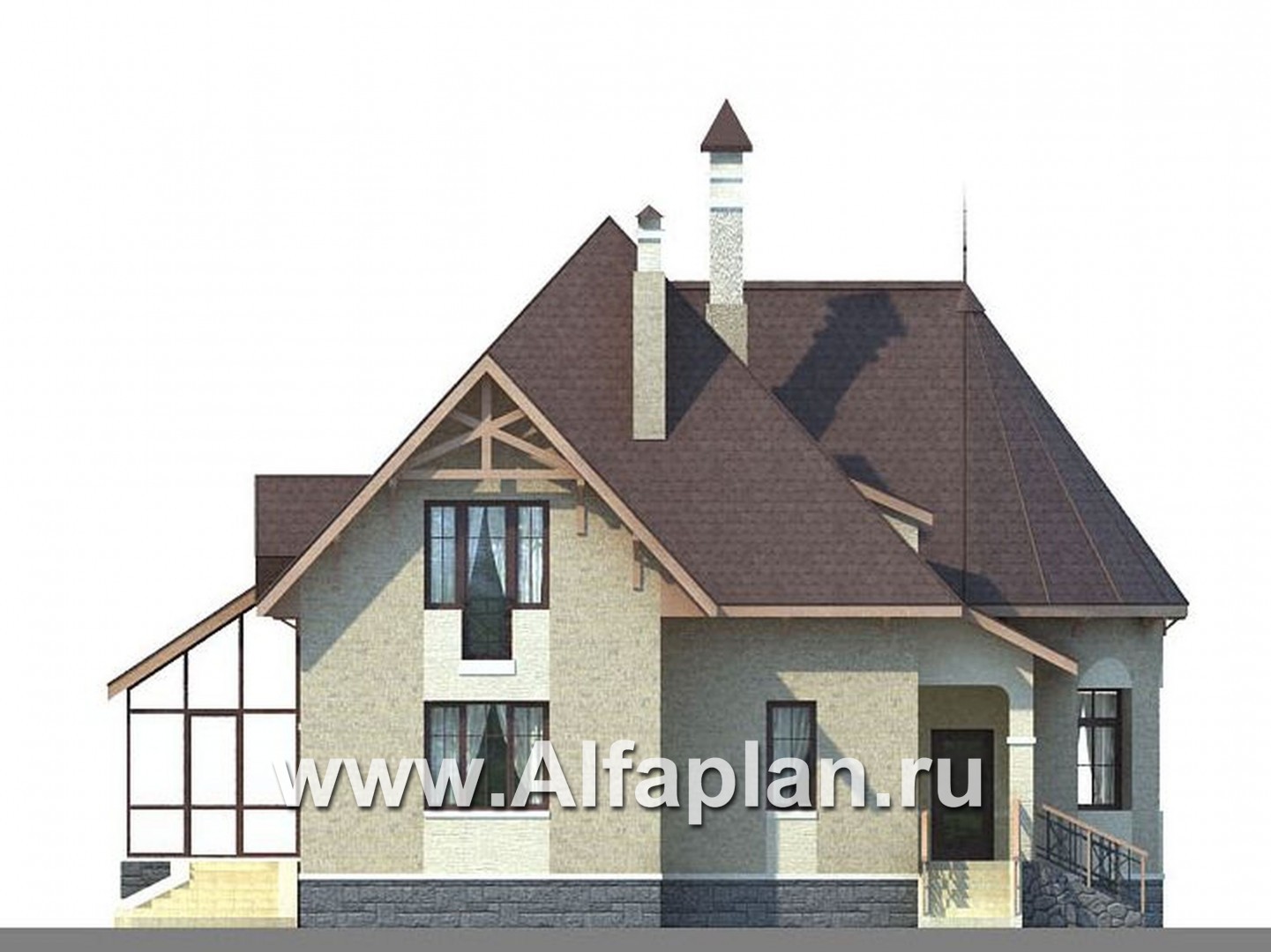 Проекты домов Альфаплан - «Авалон» - коттедж с полукруглым эркером - изображение фасада №3