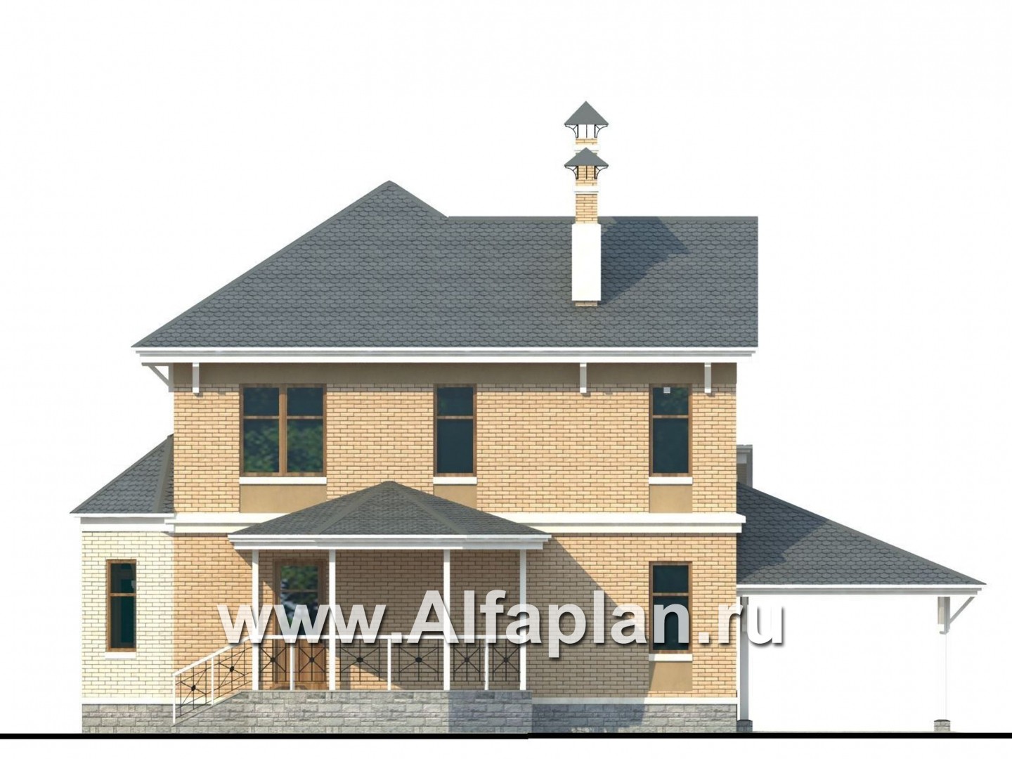 Проекты домов Альфаплан - «Гармония» - двухэтажный коттедж с навесом для машины и террасой - изображение фасада №4