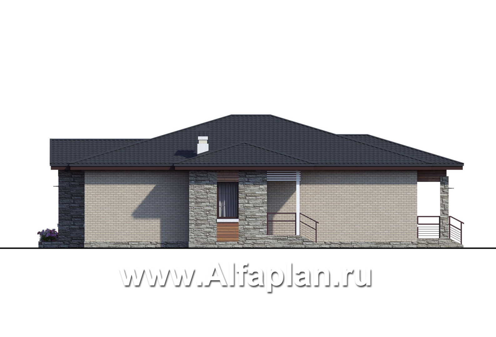Проекты домов Альфаплан - «Калипсо» - комфортабельный одноэтажный дом c террасой - изображение фасада №2