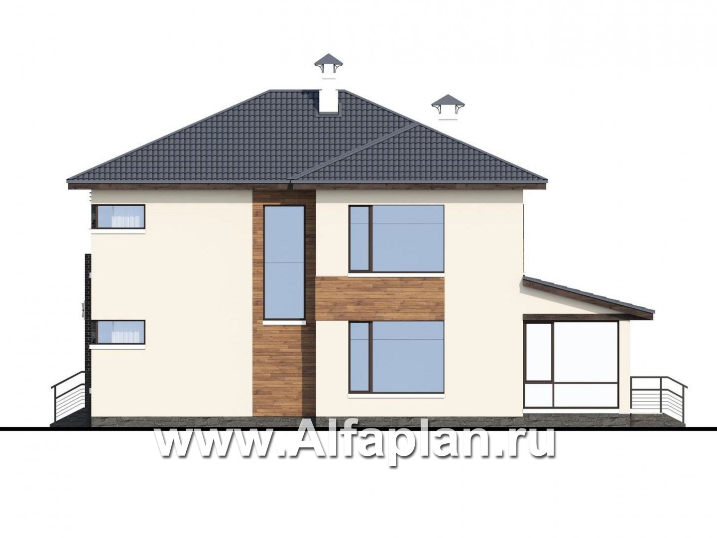 Проекты домов Альфаплан - «Прайд» - современный коттедж с остекленной верандой - изображение фасада №2