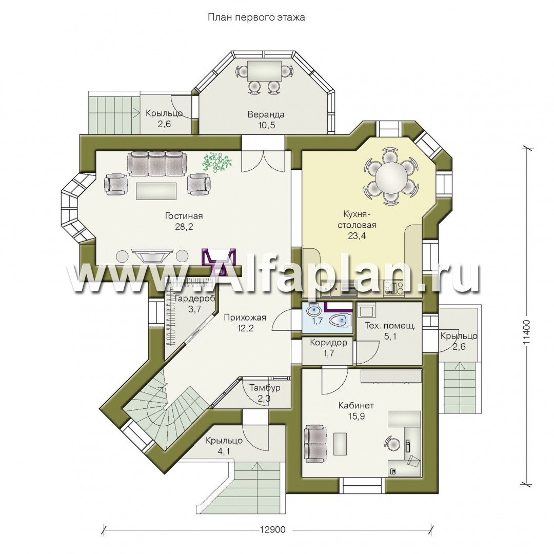 Проекты домов Альфаплан - «Баттерфляй» - коттедж для углового участка - план проекта №1