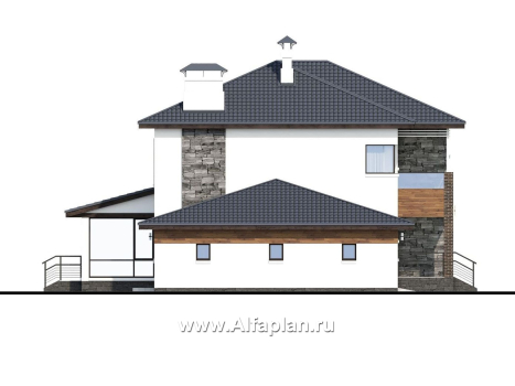 Проекты домов Альфаплан - «Прайд» - современный коттедж с остекленной верандой и гаражом - превью фасада №3