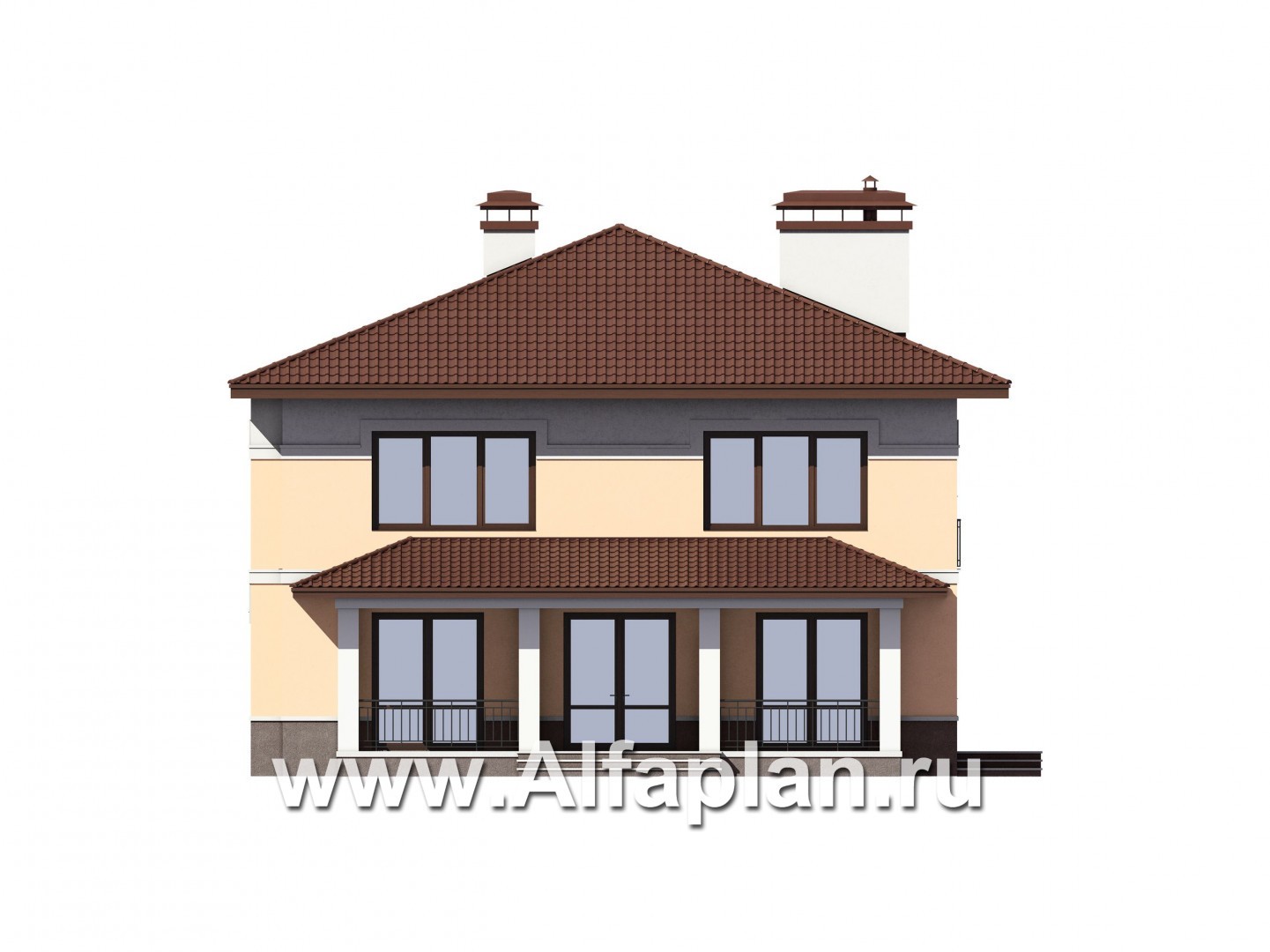 Проекты домов Альфаплан - Двухэтажный дом с эркером и террасой - изображение фасада №3