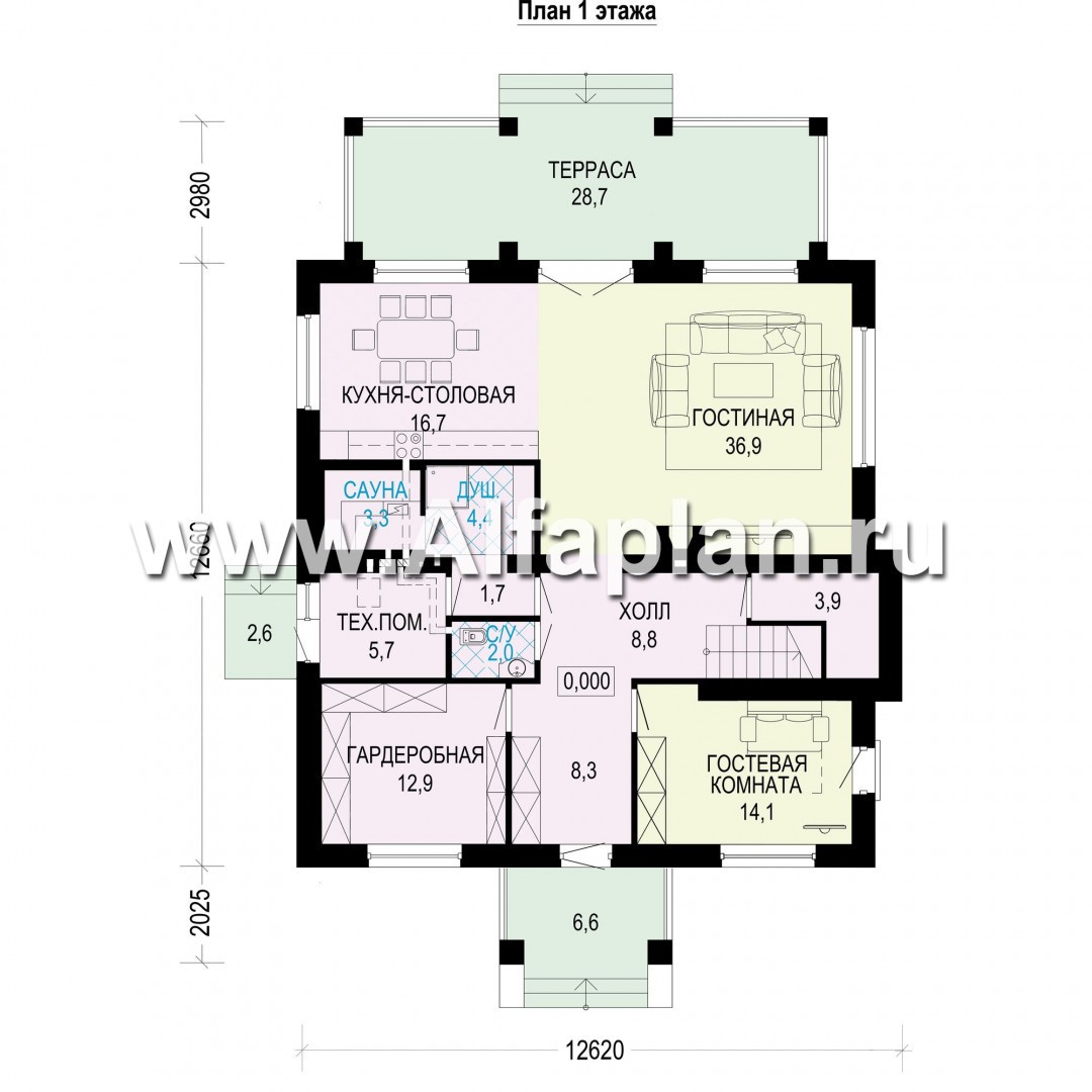 Проекты домов Альфаплан - Двухэтажный дом с эркером и террасой - изображение плана проекта №1