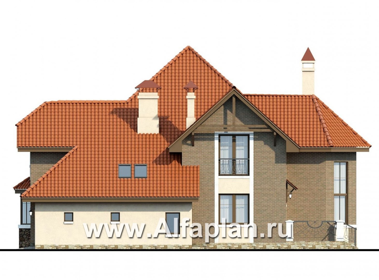 Проекты домов Альфаплан - «Гавань» - комфортабельный дом для большой семьи - изображение фасада №2