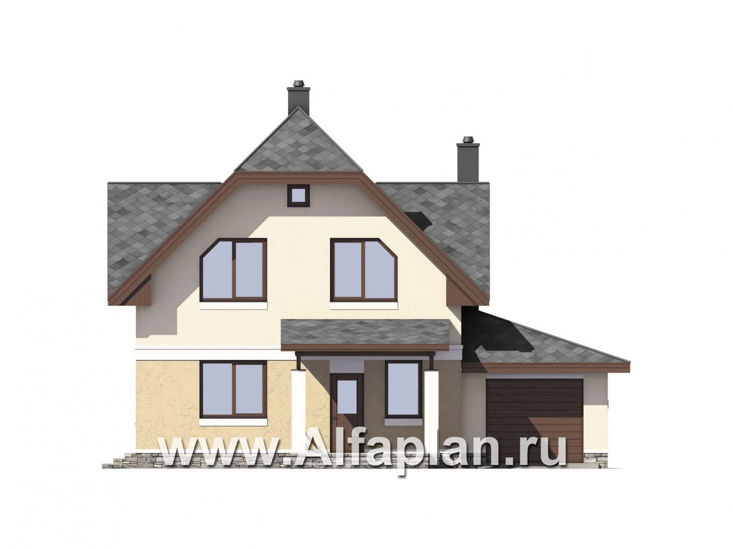 Проекты домов Альфаплан - Экономичный дом из газобетона с гаражом - изображение фасада №1