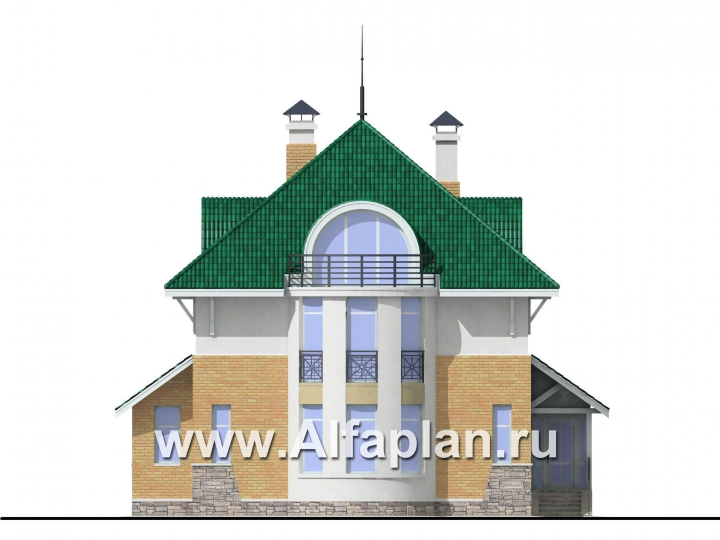 Проекты домов Альфаплан - «Петит» - проект двухэтажного загородного дома с просторной мансардой - изображение фасада №1