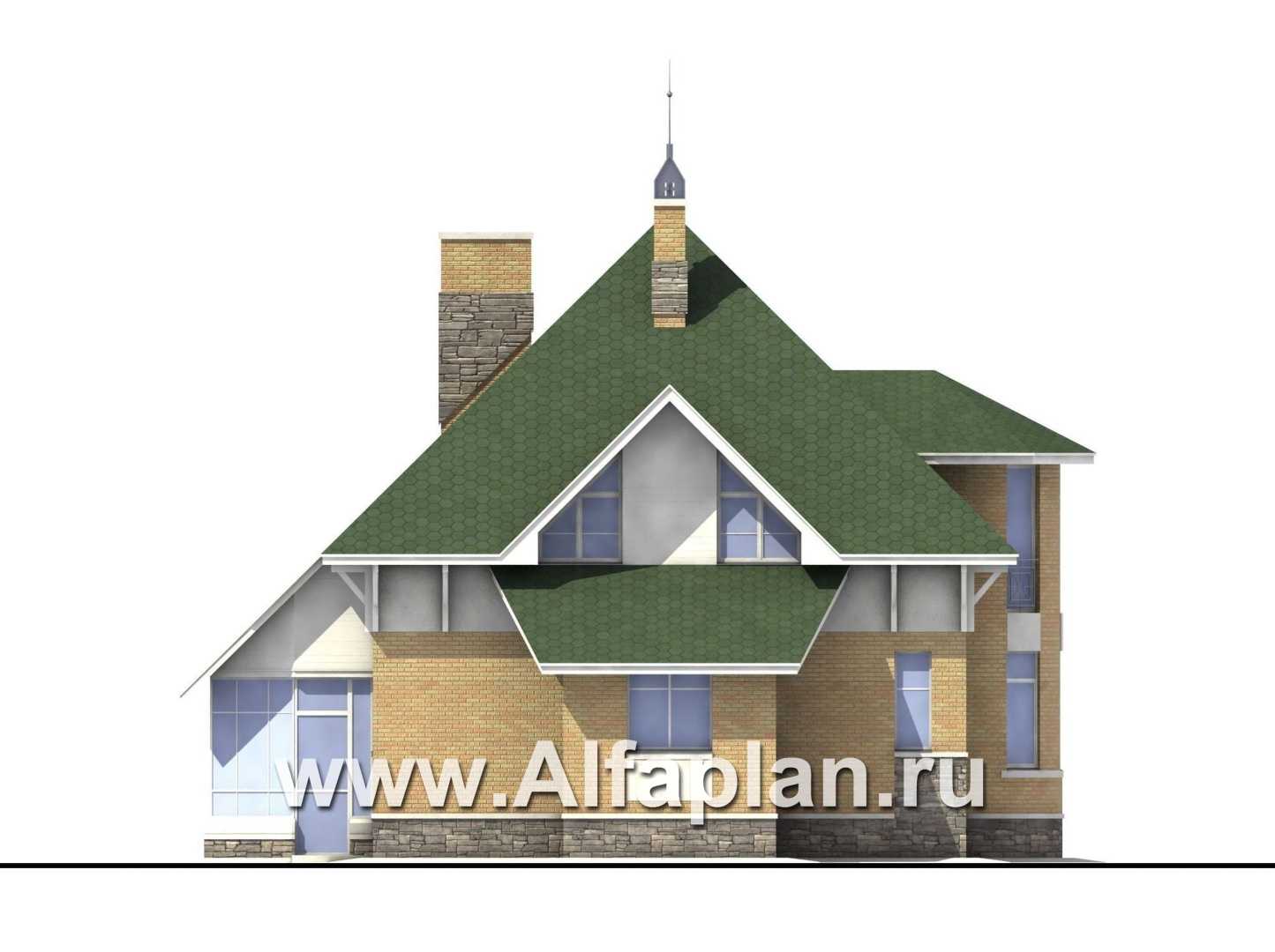 Проекты домов Альфаплан - «Петит» - проект дома с полукруглым эркером - изображение фасада №3