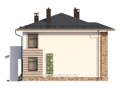 Проект двухэтажного дома, план со спальней на 1 эт, с эркером и с камином, простой в строительстве, в современном стиле - превью фасада дома