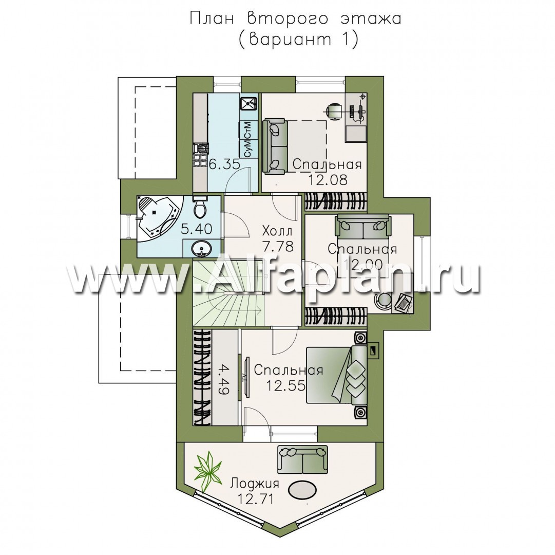 Проекты домов Альфаплан - «Якорь» - эффектный коттедж с оригинальным эркером - изображение плана проекта №2