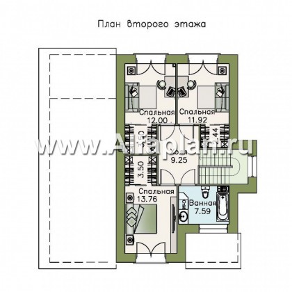 Проекты домов Альфаплан - «Простор» - компактный кирпичный дом с просторной гостиной - превью плана проекта №2