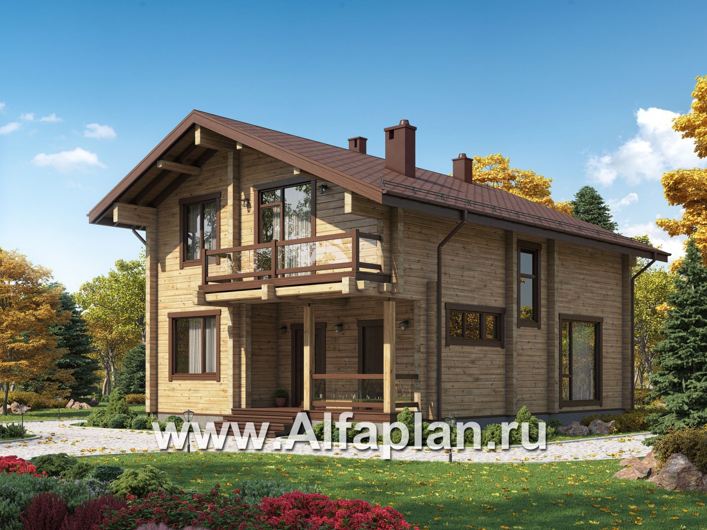 Проекты домов Альфаплан - Традиционный деревянный дом с удобной планировкой - основное изображение