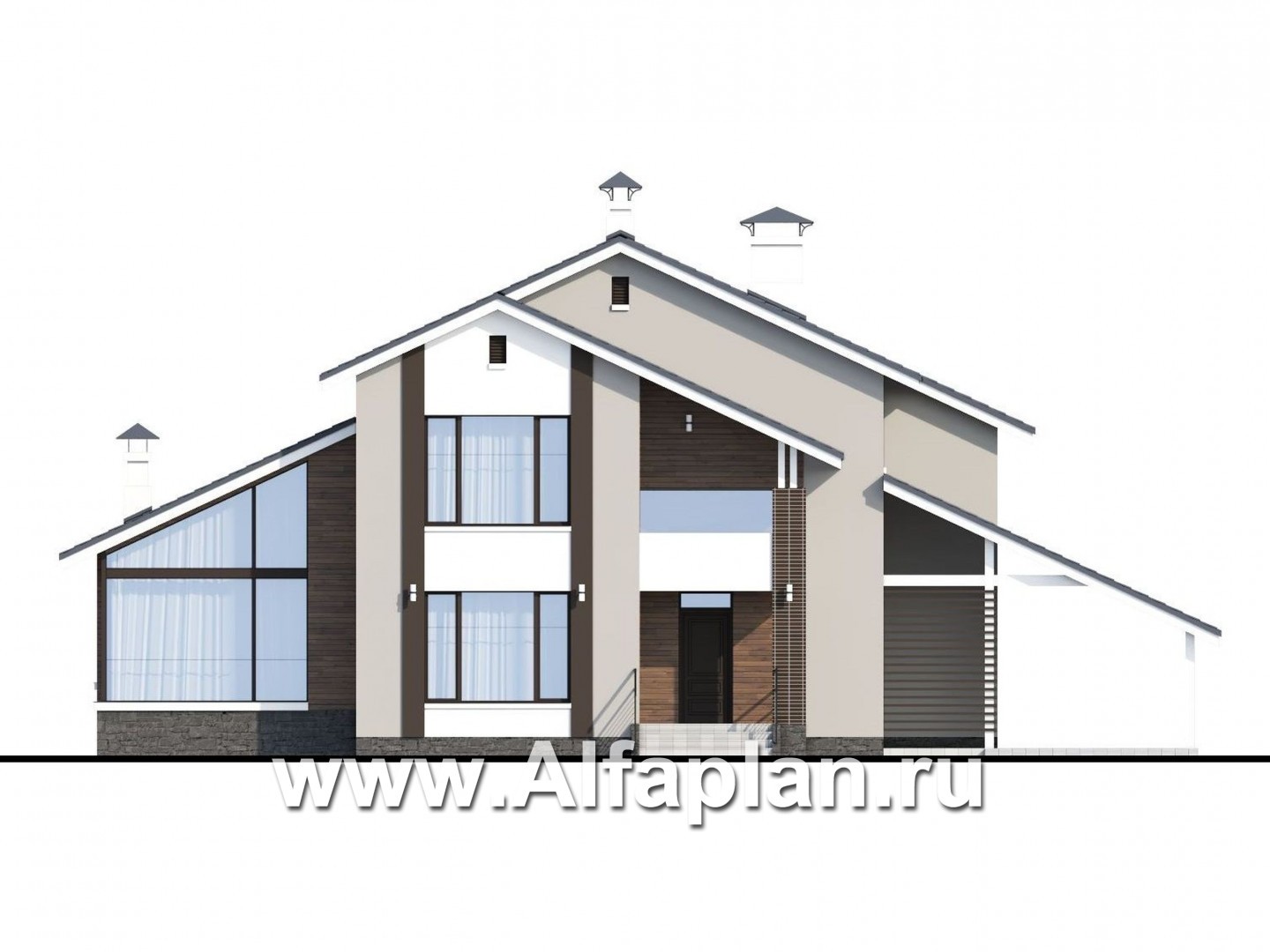 Проекты домов Альфаплан - «Альтернатива Хиггса» - современный дом с красивой верандой - изображение фасада №1