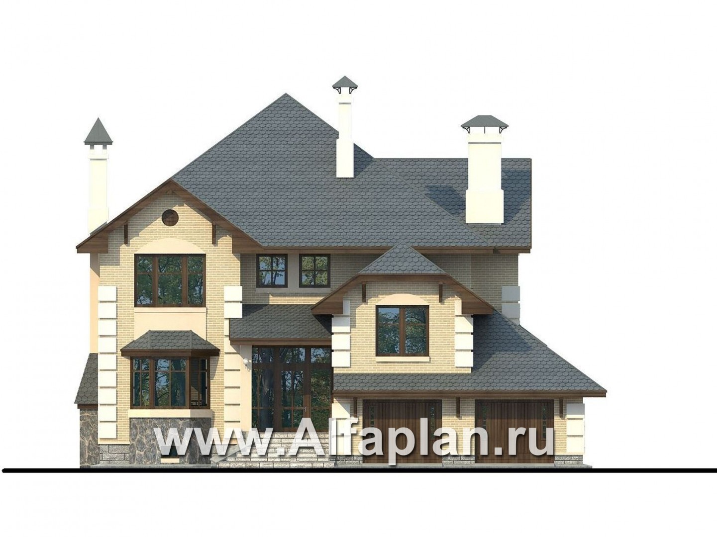 Проекты домов Альфаплан - «Эвридика»- красивый загородный дом с гаражом и цокольным этажом - изображение фасада №1