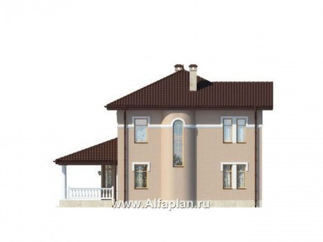 Проекты домов Альфаплан - Классический двухэтажный коттедж с большой террасой - превью фасада №1