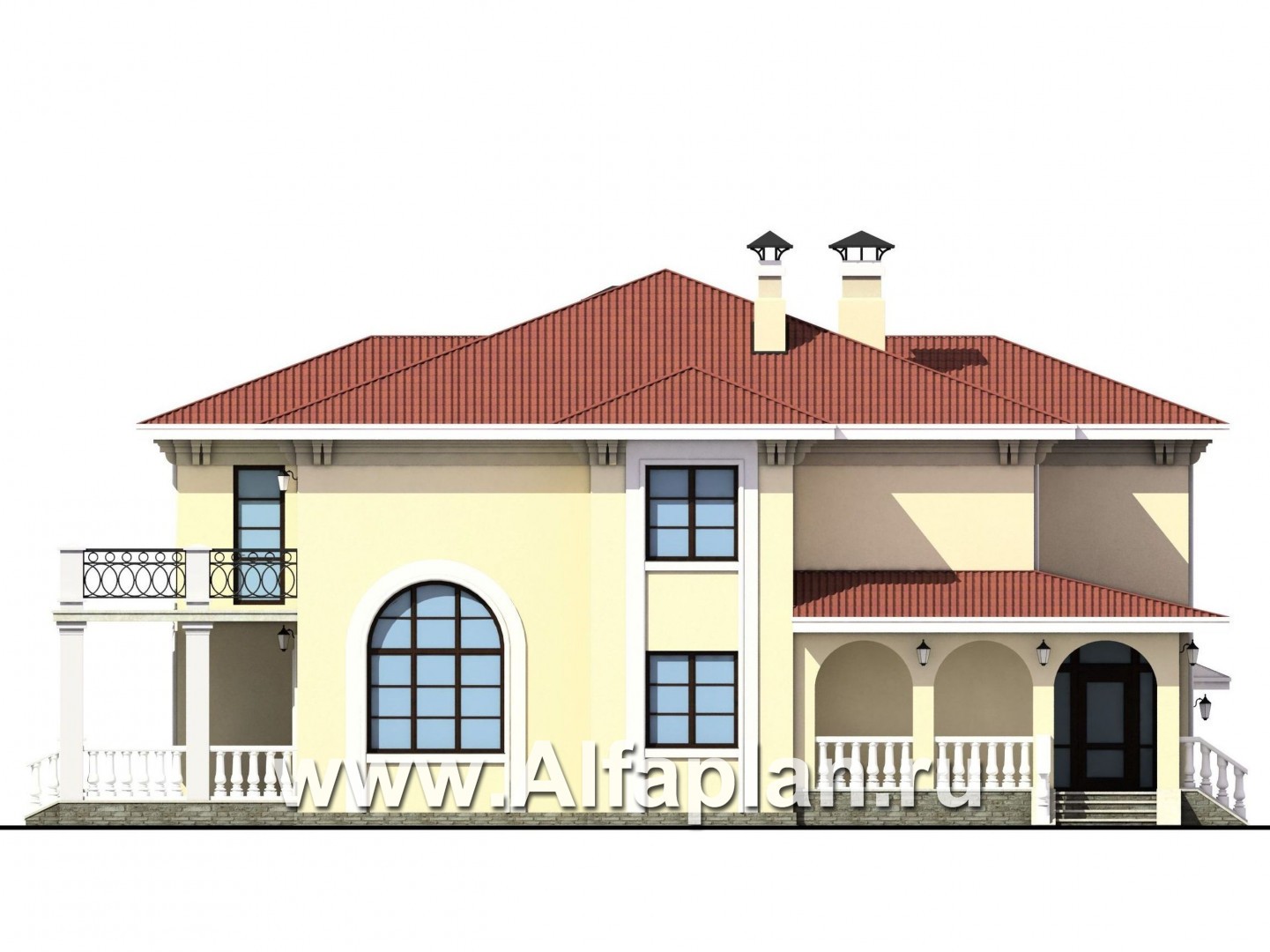 Проекты домов Альфаплан - «Беатрис»- двухэтажный коттедж с гаражом и террасой - изображение фасада №3