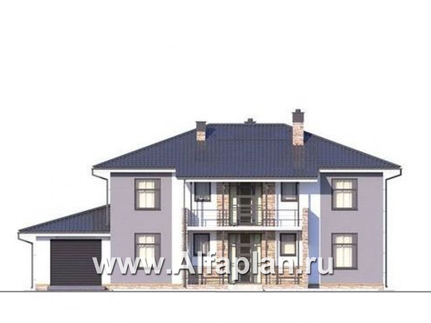 Проекты домов Альфаплан - Двухэтажный дом с гаражом - изображение фасада №1