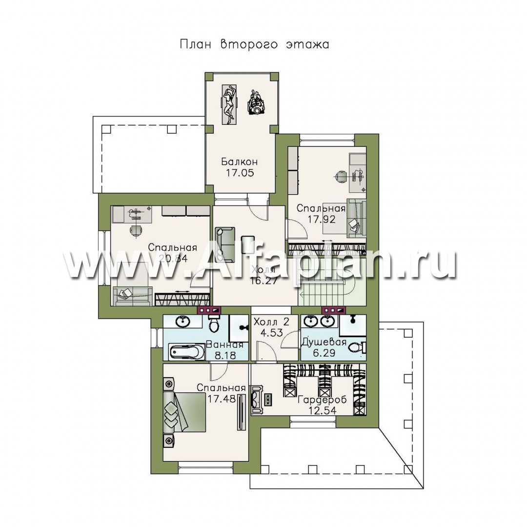 Проекты домов Альфаплан - «Реноме» - коттедж с красивой галереей и большой террасой - план проекта №2