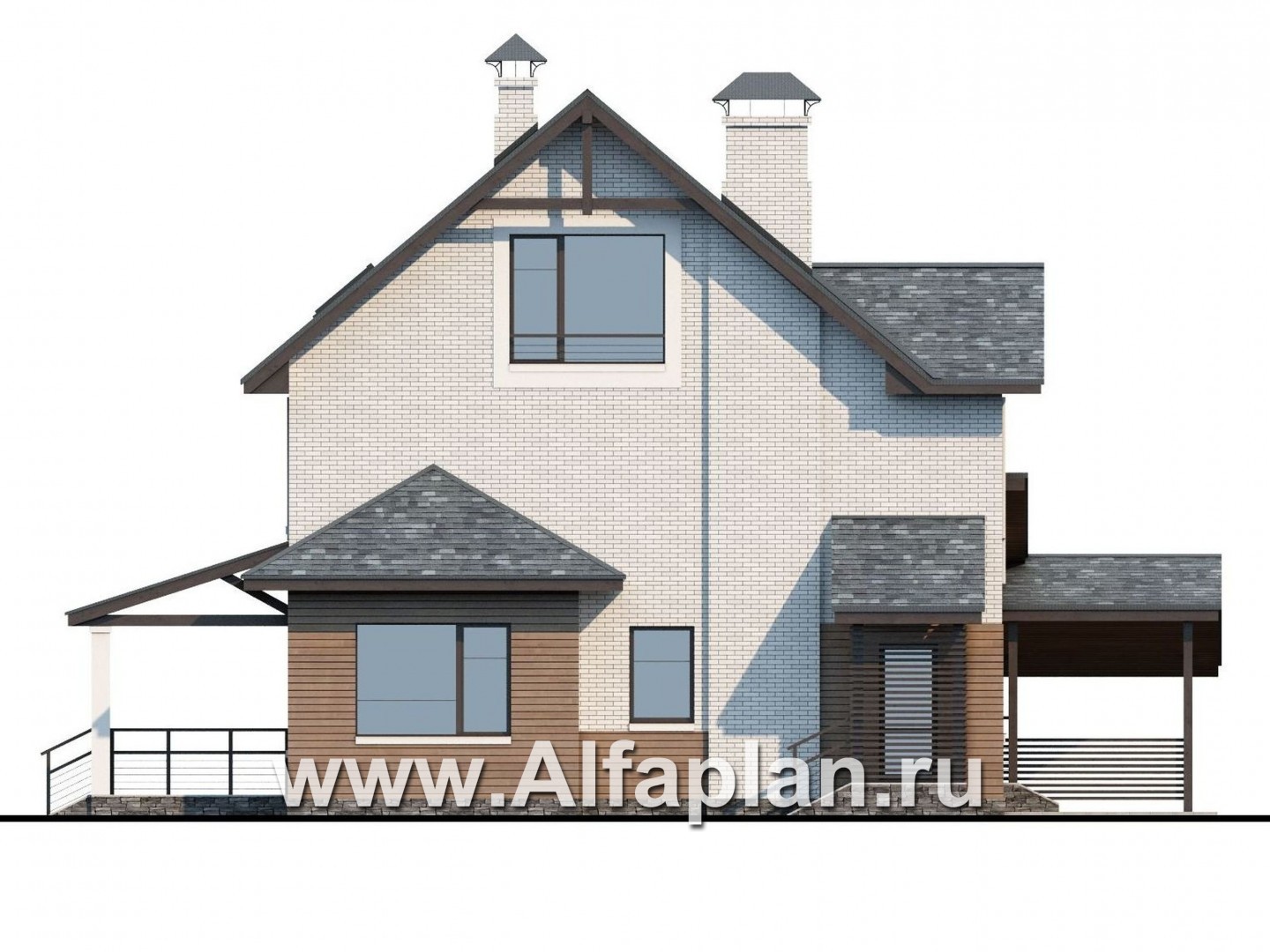 Проекты домов Альфаплан - «Прагматика» - современный коттедж с навесом для машины и бильярдной - изображение фасада №3