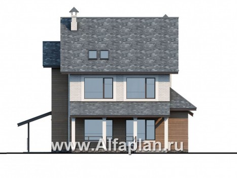 Проекты домов Альфаплан - «Прагматика» - современный коттедж с навесом для машины и бильярдной - превью фасада №4