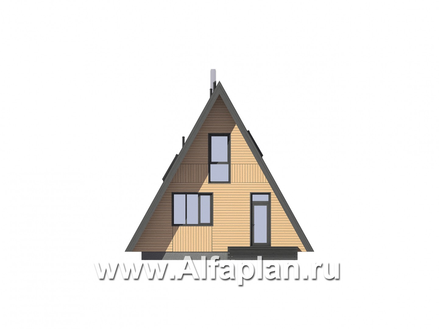 Проекты домов Альфаплан - Проект прекрасной дачи - небольшой каркасный дом-шалаш - изображение фасада №4