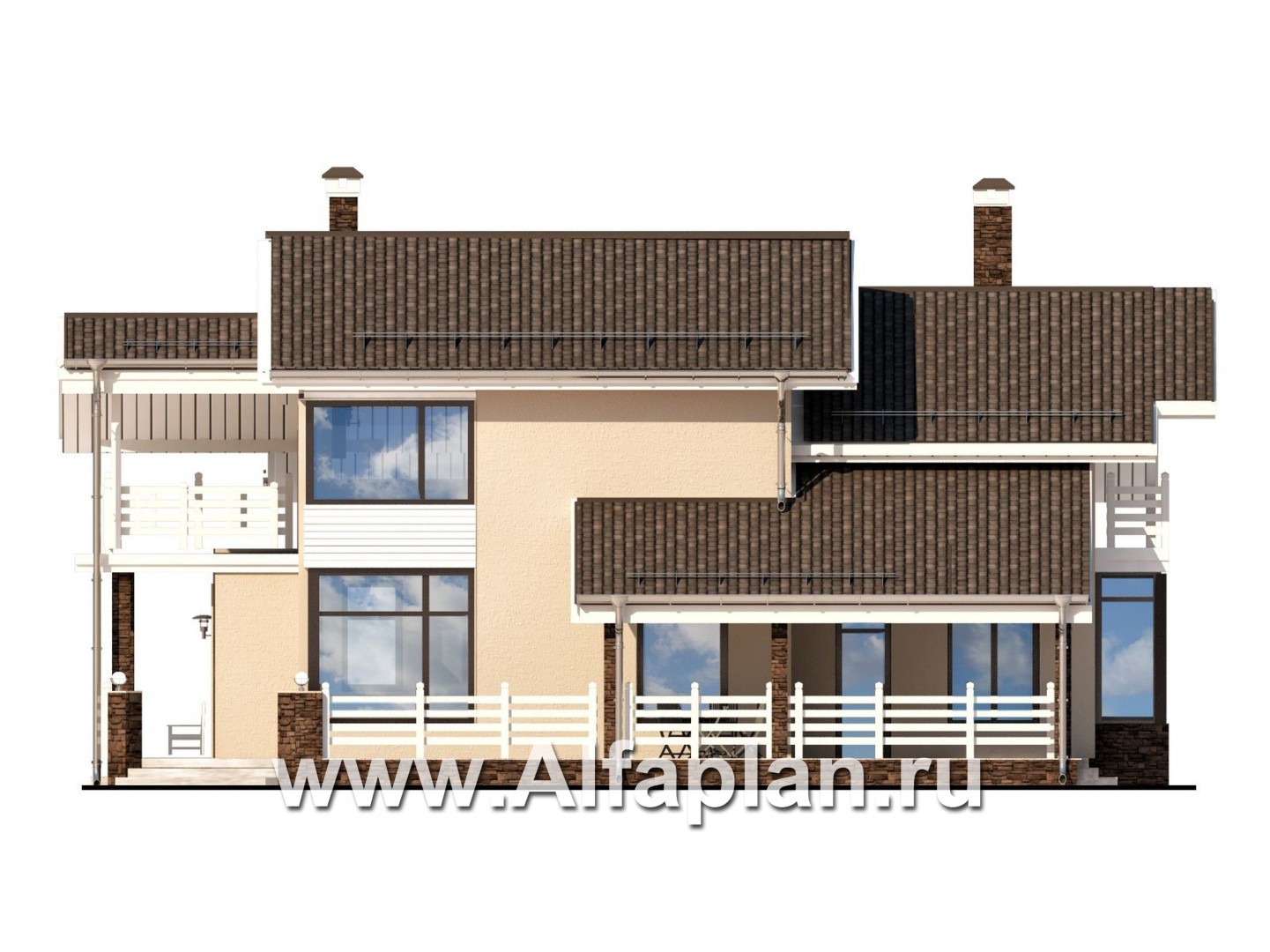 Проекты домов Альфаплан - Современный коттедж с большой угловой террасой - изображение фасада №3